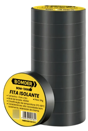 Kit 10 Fitas Isolante Bomvink Preta 9m x 17mm Retardante Chama 600V