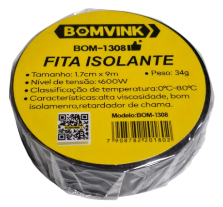 Kit 10 Fitas Isolante Bomvink Preta 9m x 17mm Retardante Chama 600V - Imagem 2
