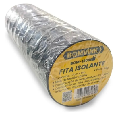 Kit 10 Fitas Isolante Bomvink Preta 9m x 17mm Retardante Chama 600V - Imagem 4