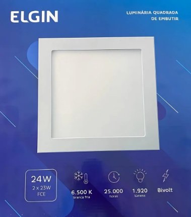 Luminária Led Quadrada De Embutir 24w 6500k Elgin Estrutura Branco