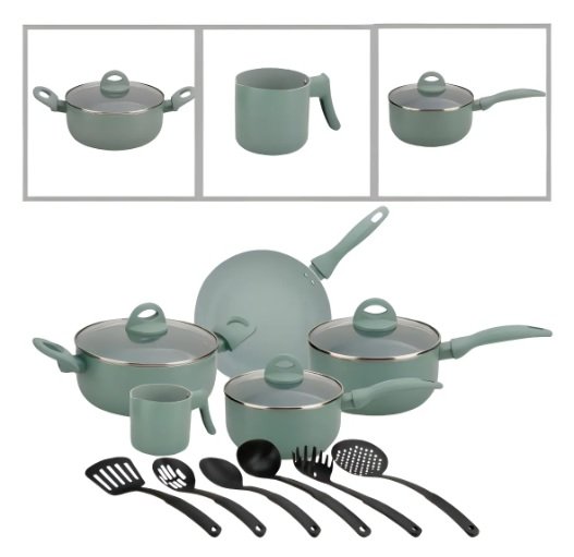 Jogo Panela Premium Indução 14 Peças Antiaderente Marmore Cor Verde-claro - Imagem 2