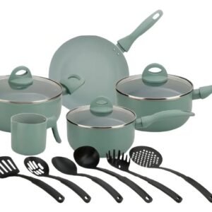 Jogo Panela Premium Indução 14 Peças Antiaderente Marmore Cor Verde-claro